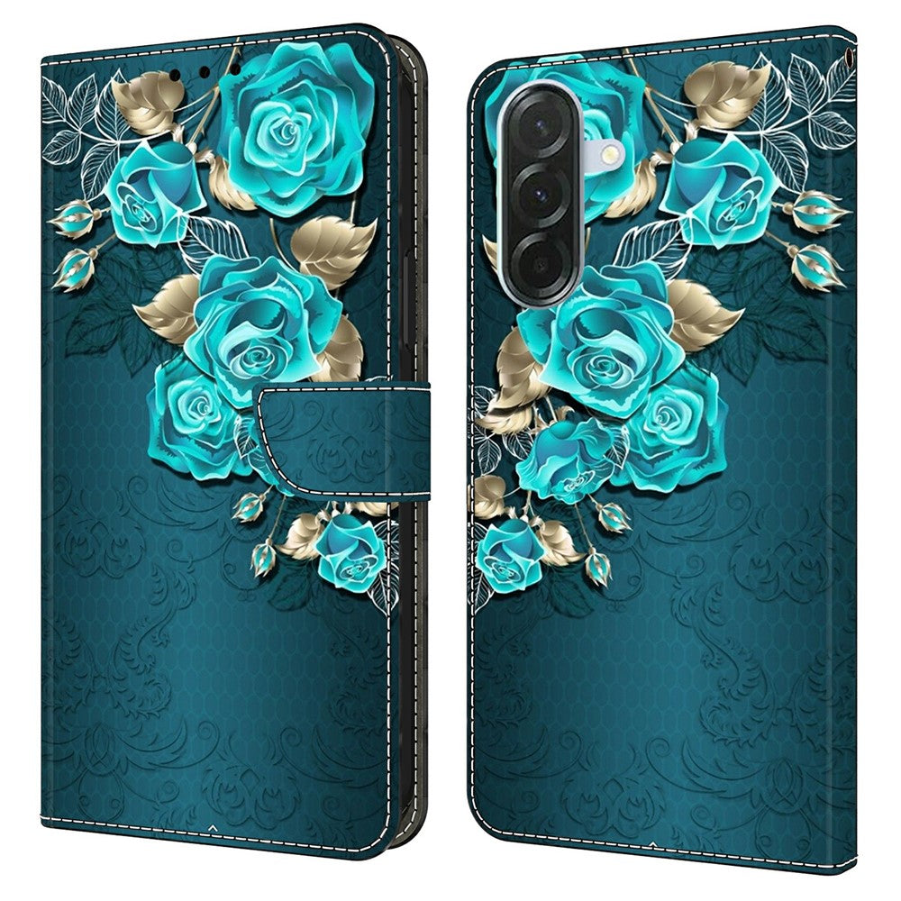Phone Case For Samsung Galaxy A57 5G Magnetic Clasp 3D Pattern Leather Wallet Cover - Blue Rose