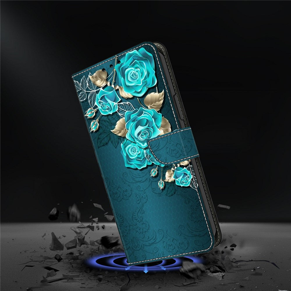 Phone Case For Samsung Galaxy A57 5G Magnetic Clasp 3D Pattern Leather Wallet Cover - Blue Rose