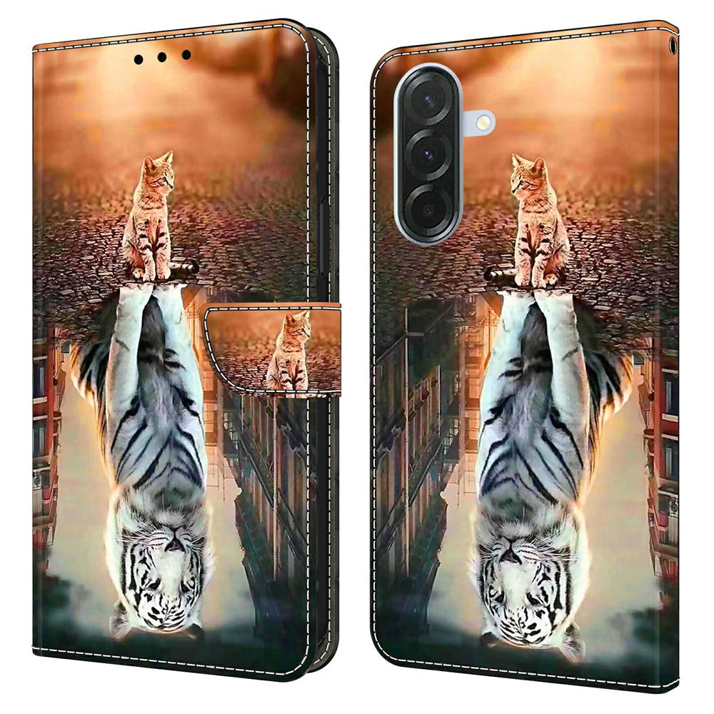 Phone Case For Samsung Galaxy A57 5G Magnetic Clasp 3D Pattern Leather Wallet Cover - Cat and Tiger