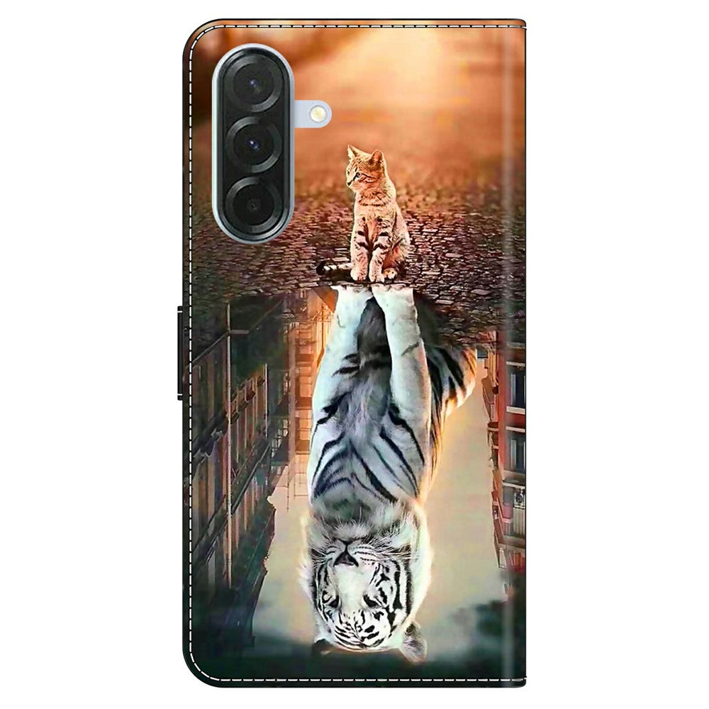 Phone Case For Samsung Galaxy A57 5G Magnetic Clasp 3D Pattern Leather Wallet Cover - Cat and Tiger