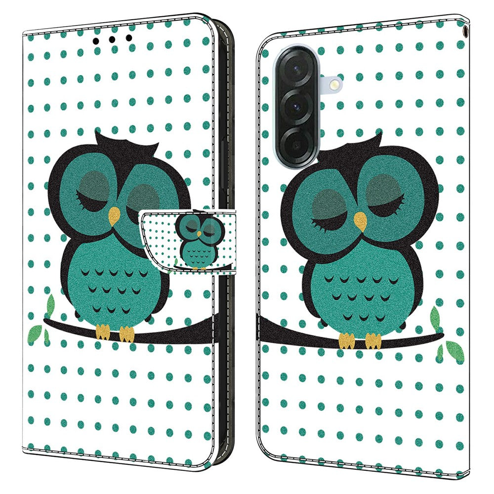 Phone Case For Samsung Galaxy A57 5G Magnetic Clasp 3D Pattern Leather Wallet Cover - Sleeping Owl