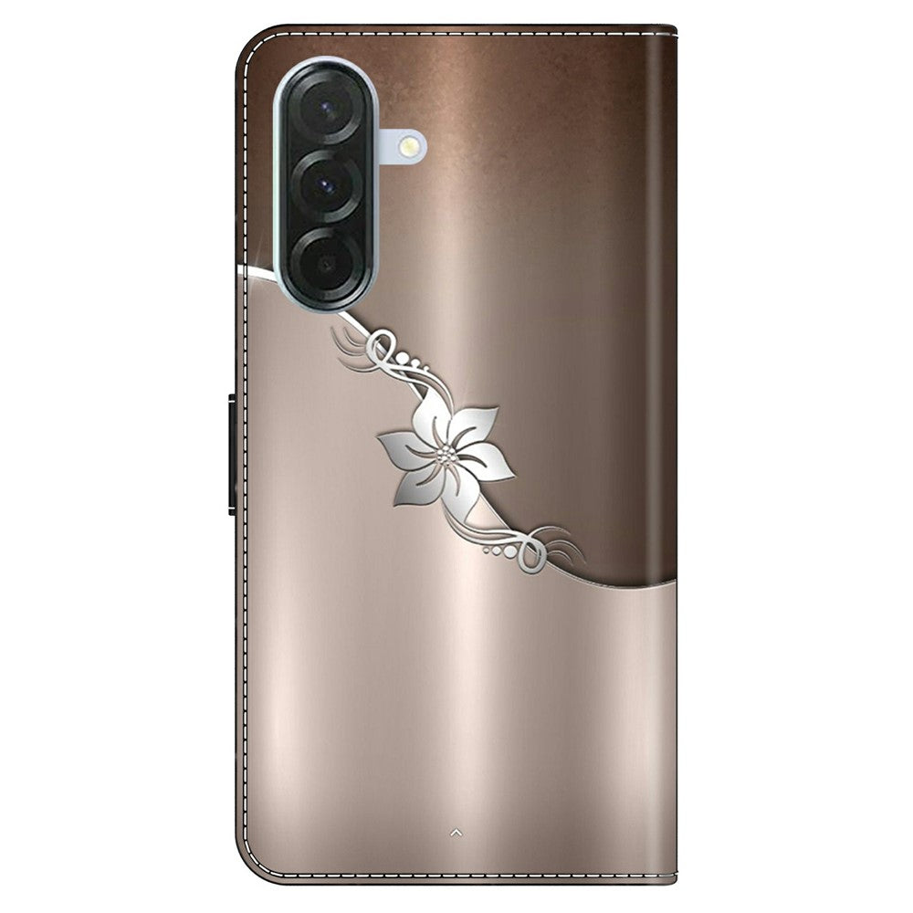 Phone Case For Samsung Galaxy A57 5G Magnetic Clasp 3D Pattern Leather Wallet Cover - Silver Flower