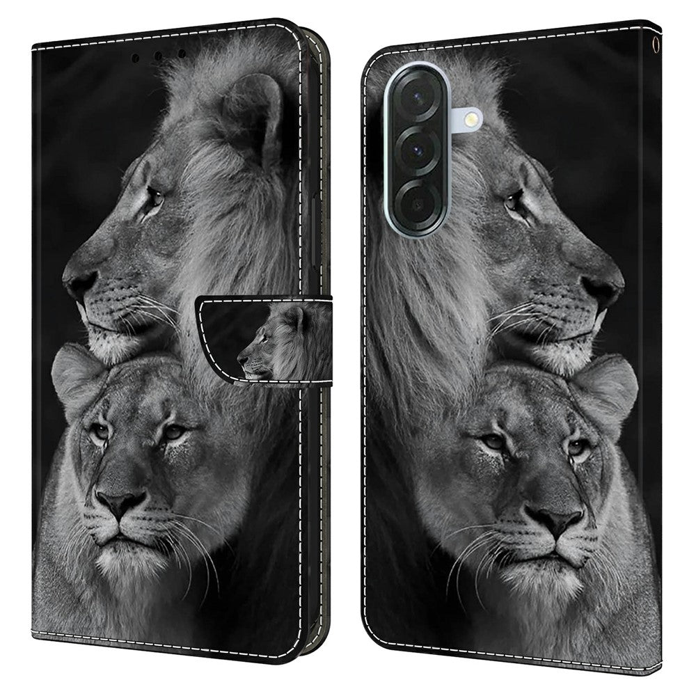 Phone Case For Samsung Galaxy A57 5G Magnetic Clasp 3D Pattern Leather Wallet Cover - Couple Lions