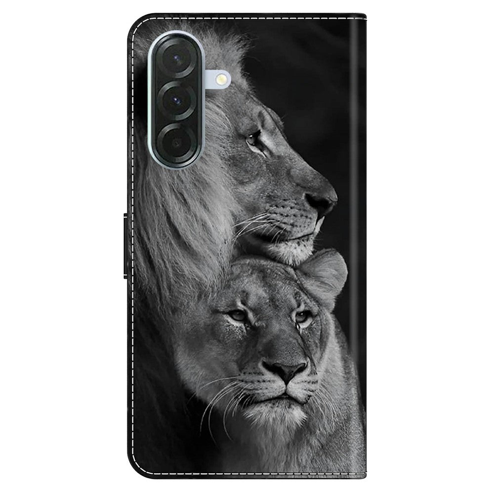 Phone Case For Samsung Galaxy A57 5G Magnetic Clasp 3D Pattern Leather Wallet Cover - Couple Lions