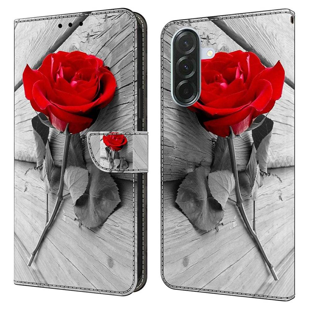 Phone Case For Samsung Galaxy A57 5G Magnetic Clasp 3D Pattern Leather Wallet Cover - Rose