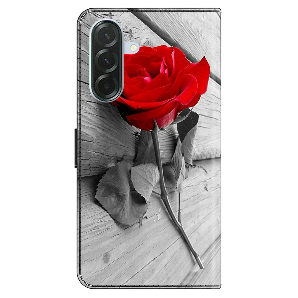 Phone Case For Samsung Galaxy A57 5G Magnetic Clasp 3D Pattern Leather Wallet Cover - Rose
