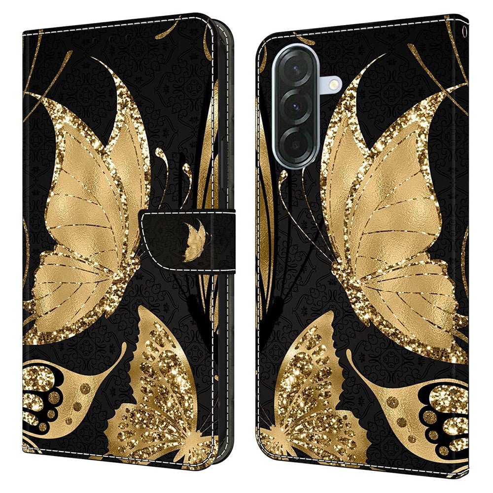 Phone Case For Samsung Galaxy A57 5G Magnetic Clasp 3D Pattern Leather Wallet Cover - Golden Butterfly