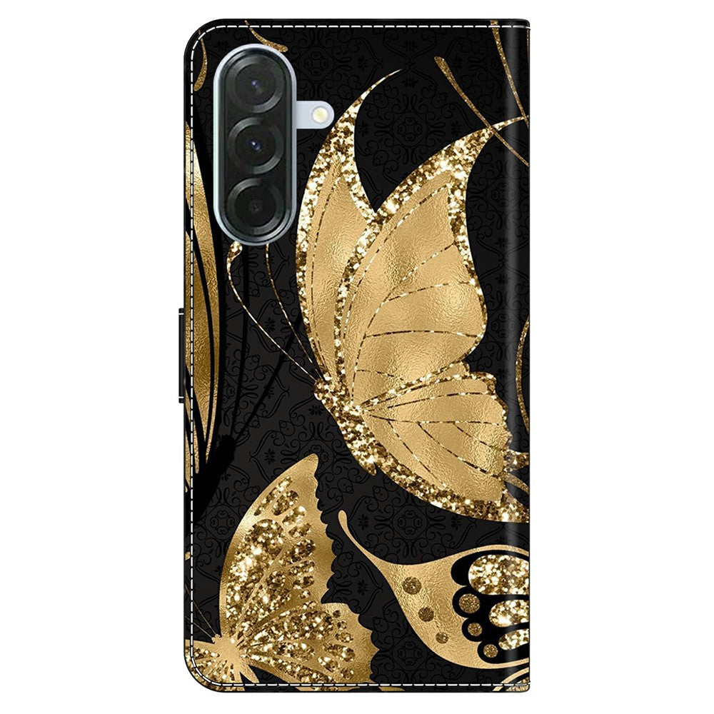 Phone Case For Samsung Galaxy A57 5G Magnetic Clasp 3D Pattern Leather Wallet Cover - Golden Butterfly