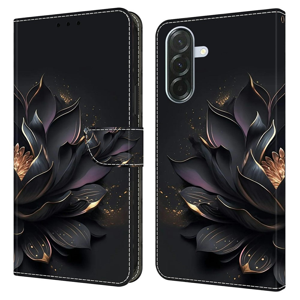 Phone Case For Samsung Galaxy A57 5G Magnetic Clasp 3D Pattern Leather Wallet Cover - Purple Lotus