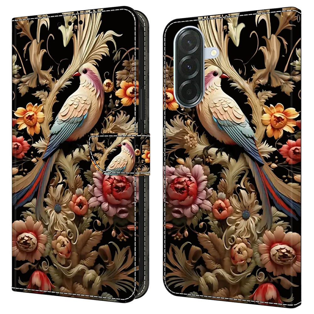 For Samsung Galaxy A57 5G Case PU Leather Wallet Phone Cover with Stand - Vintage Flower and Bird