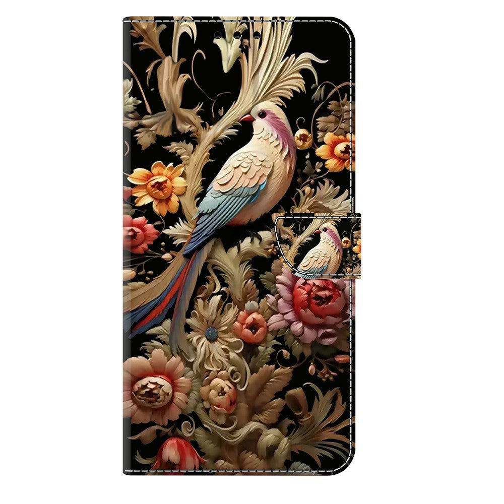 For Samsung Galaxy A57 5G Case PU Leather Wallet Phone Cover with Stand - Vintage Flower and Bird
