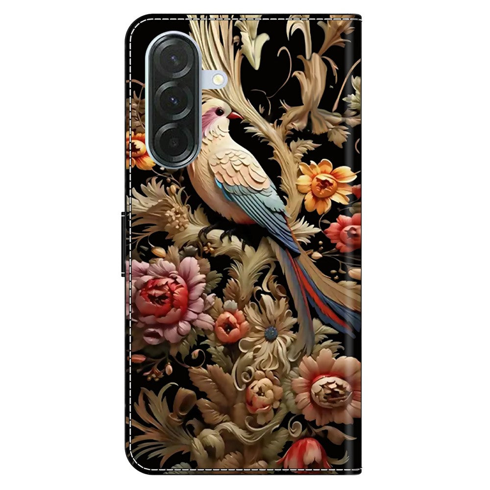 For Samsung Galaxy A57 5G Case PU Leather Wallet Phone Cover with Stand - Vintage Flower and Bird