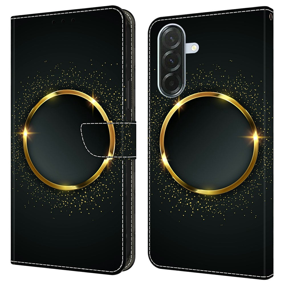 For Samsung Galaxy A57 5G Case PU Leather Wallet Phone Cover with Stand - Gold Ring