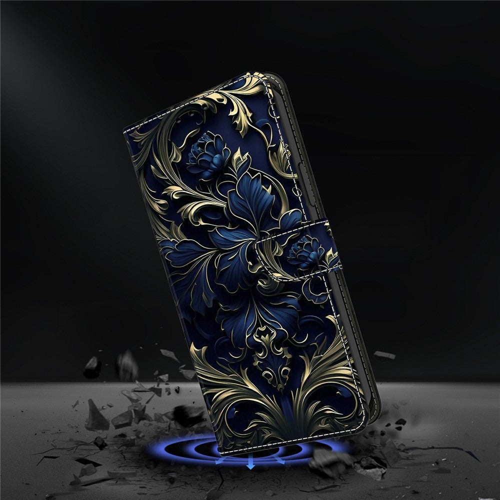 For Samsung Galaxy A57 5G Case PU Leather Wallet Phone Cover with Stand - Blue Flower