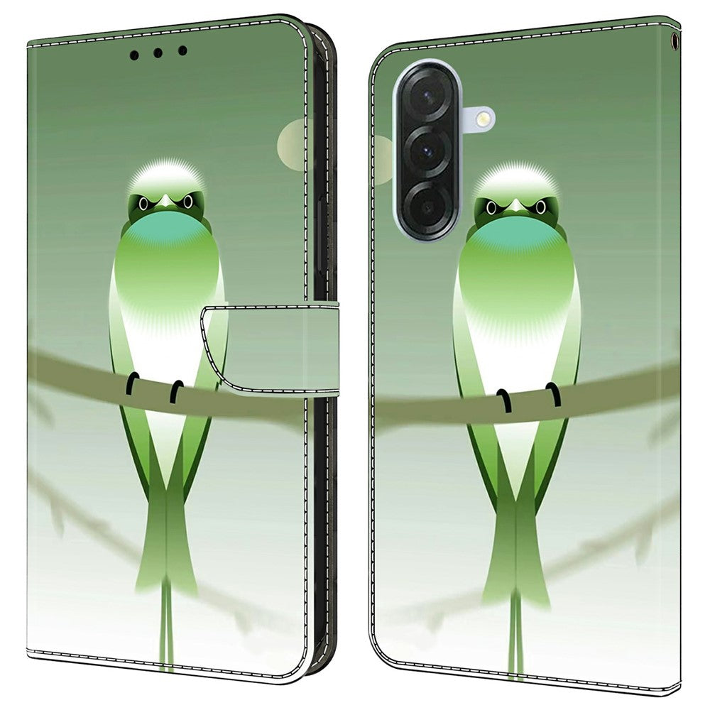 For Samsung Galaxy A57 5G Case PU Leather Wallet Phone Cover with Stand - Green Bird