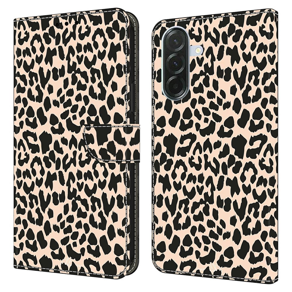 For Samsung Galaxy A57 5G Case with Card Slot Pattern Printed TPU + PU Leather Flip Phone Cover - Leopard Print