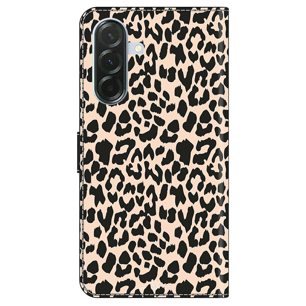 For Samsung Galaxy A57 5G Case with Card Slot Pattern Printed TPU + PU Leather Flip Phone Cover - Leopard Print