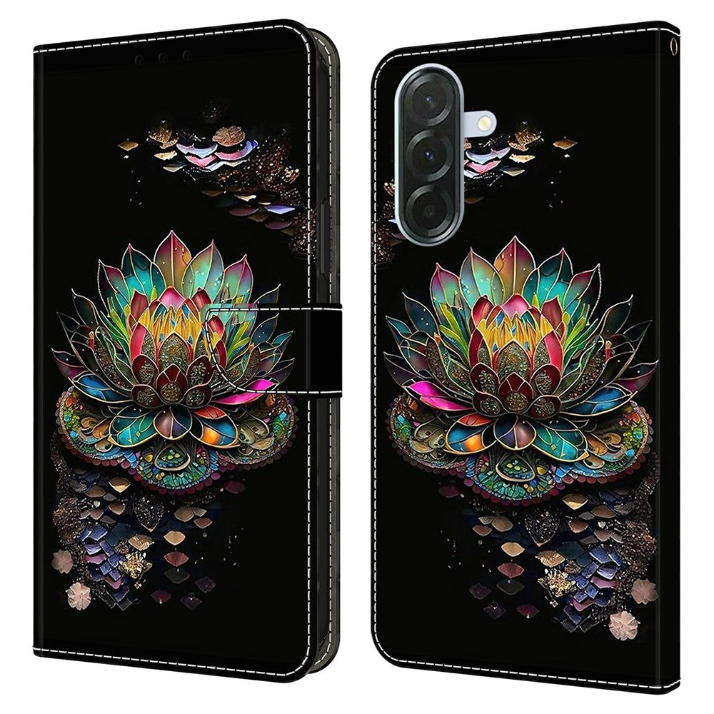 For Samsung Galaxy A57 5G Case with Card Slot Pattern Printed TPU + PU Leather Flip Phone Cover - Lotus