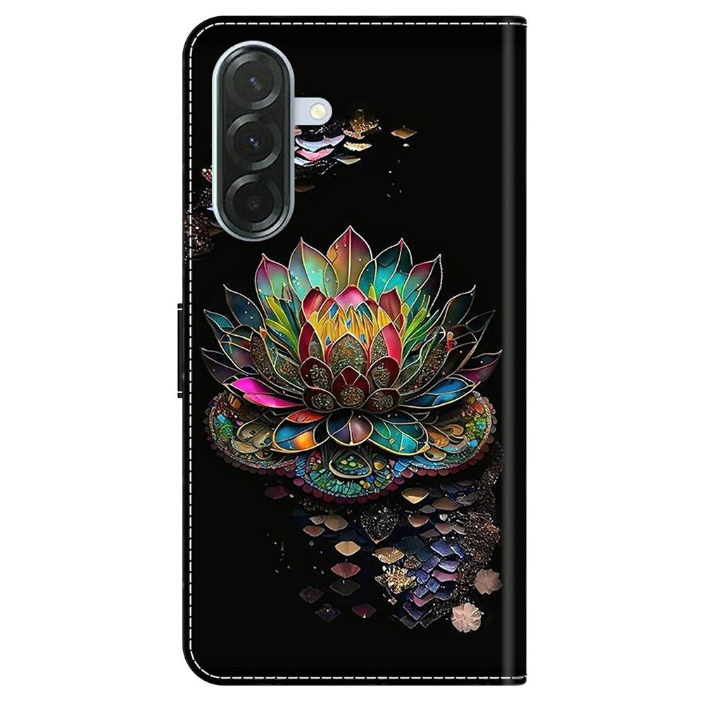 For Samsung Galaxy A57 5G Case with Card Slot Pattern Printed TPU + PU Leather Flip Phone Cover - Lotus