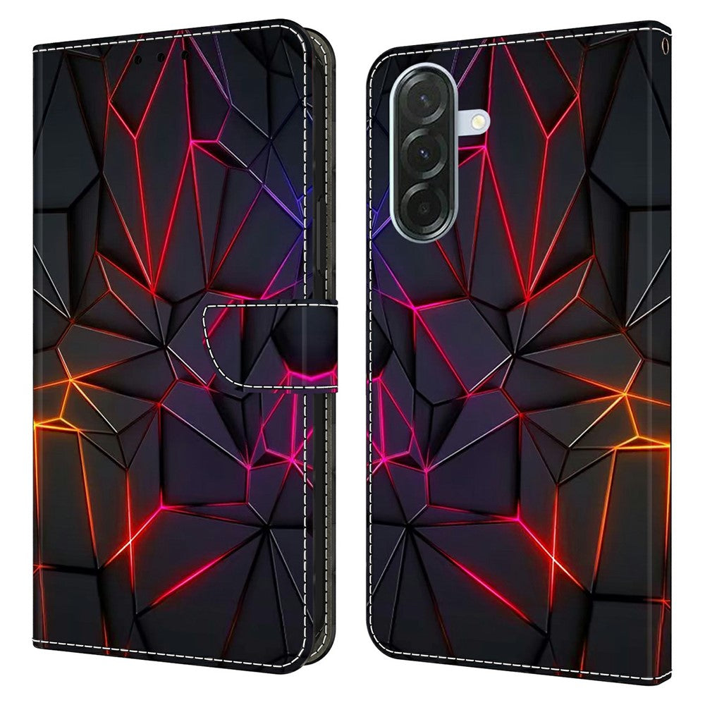 For Samsung Galaxy A57 5G Case with Card Slot Pattern Printed TPU + PU Leather Flip Phone Cover - Red Cracks