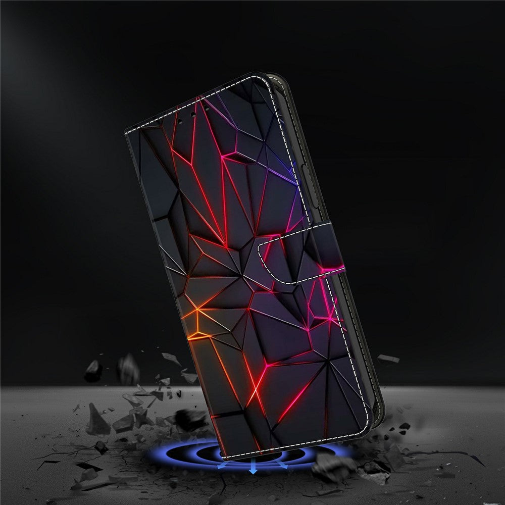 For Samsung Galaxy A57 5G Case with Card Slot Pattern Printed TPU + PU Leather Flip Phone Cover - Red Cracks