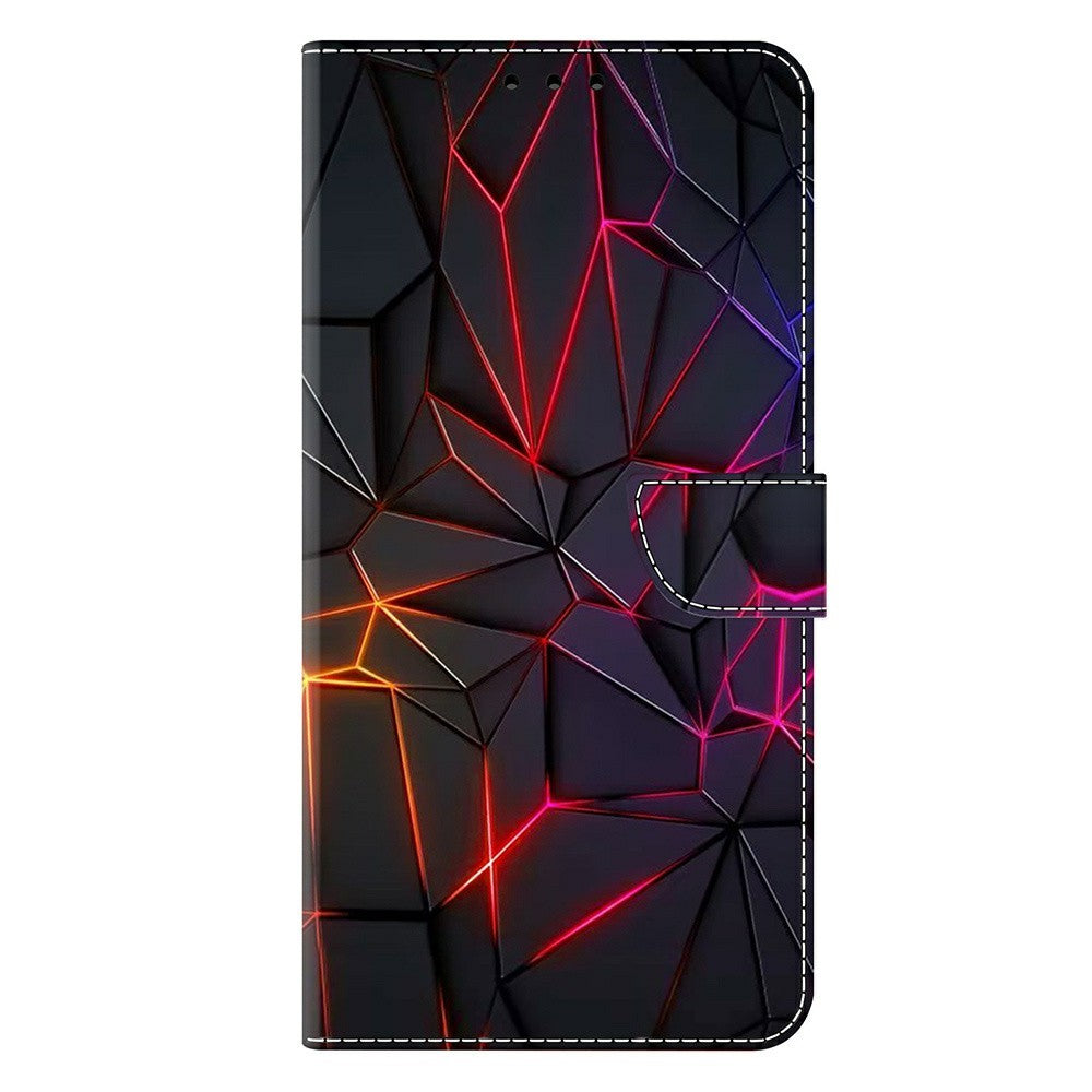 For Samsung Galaxy A57 5G Case with Card Slot Pattern Printed TPU + PU Leather Flip Phone Cover - Red Cracks