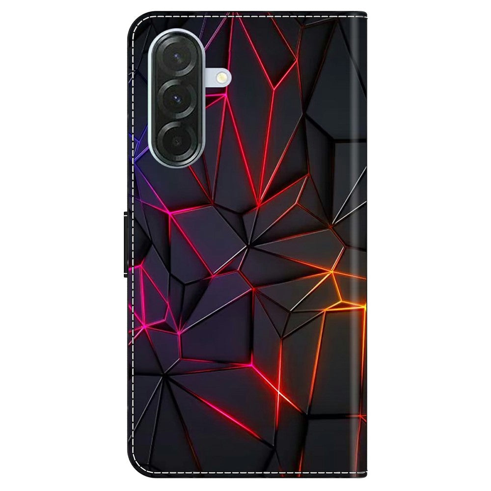 For Samsung Galaxy A57 5G Case with Card Slot Pattern Printed TPU + PU Leather Flip Phone Cover - Red Cracks
