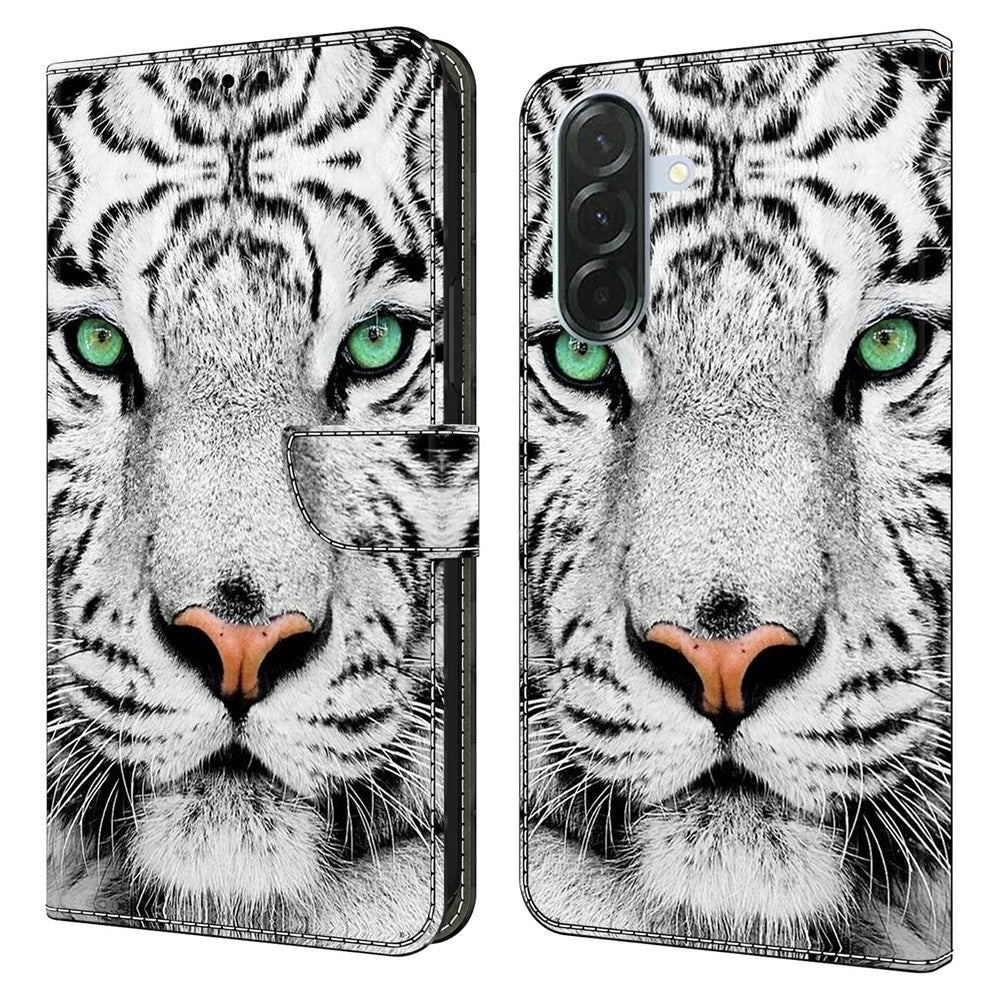For Samsung Galaxy A57 5G Case with Card Slot Pattern Printed TPU + PU Leather Flip Phone Cover - Tiger Face