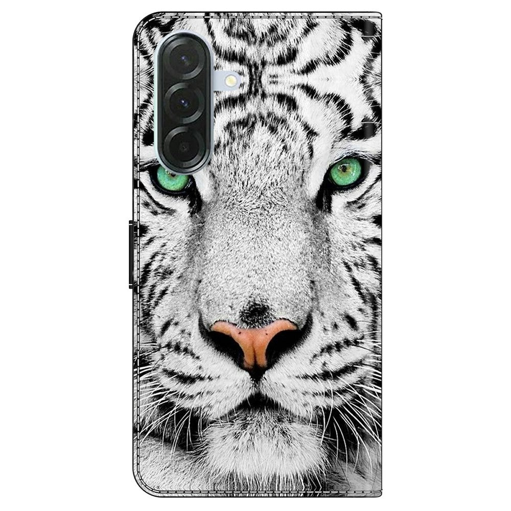 For Samsung Galaxy A57 5G Case with Card Slot Pattern Printed TPU + PU Leather Flip Phone Cover - Tiger Face