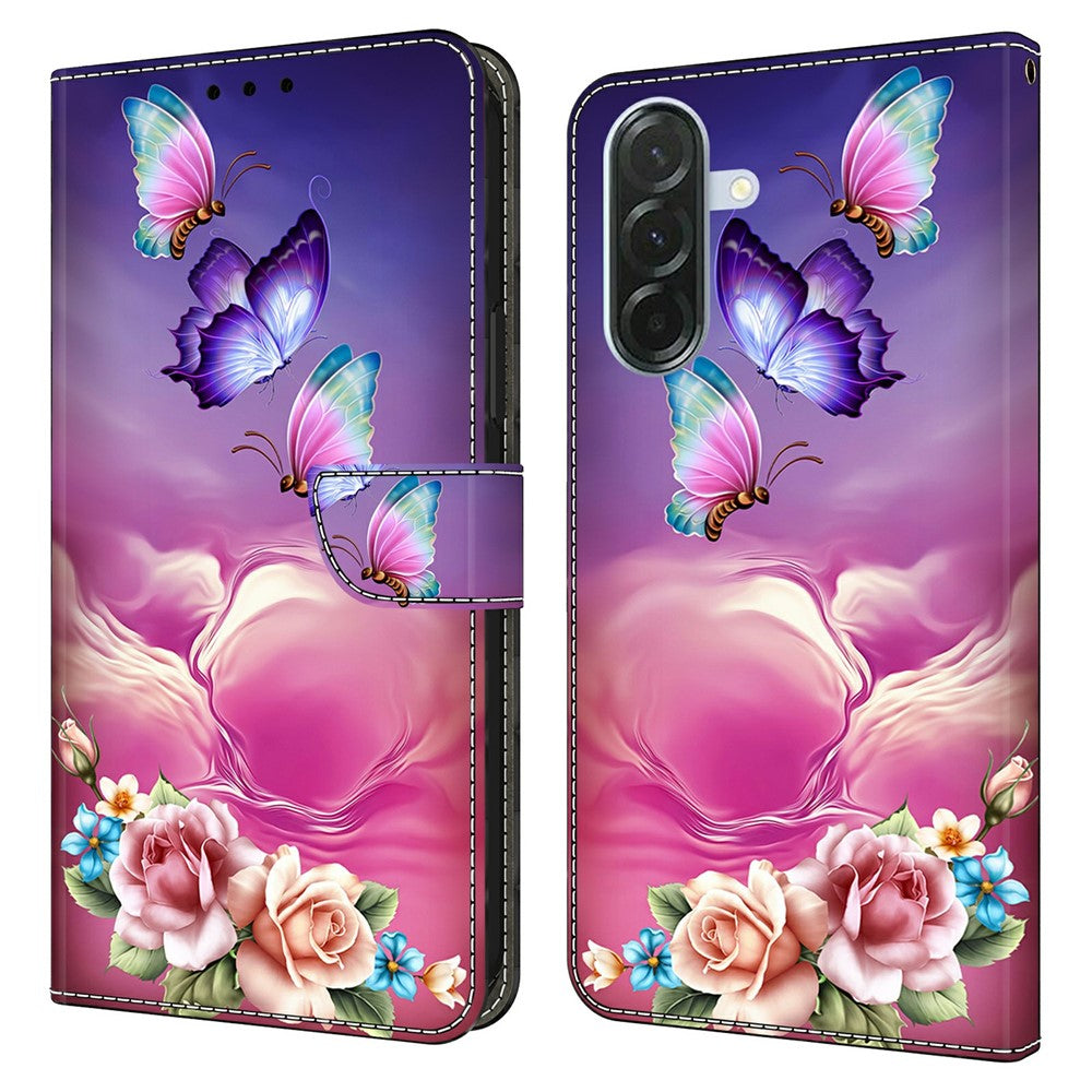 For Samsung Galaxy A57 5G Case with Card Slot Pattern Printed TPU + PU Leather Flip Phone Cover - Butterfly Flower