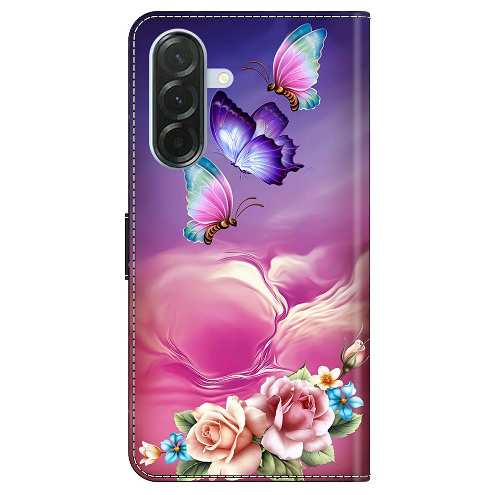 For Samsung Galaxy A57 5G Case with Card Slot Pattern Printed TPU + PU Leather Flip Phone Cover - Butterfly Flower