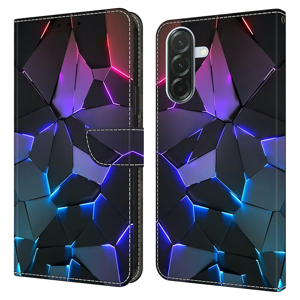 For Samsung Galaxy A57 5G Case with Card Slot Pattern Printed TPU + PU Leather Flip Phone Cover - Blue Cracks