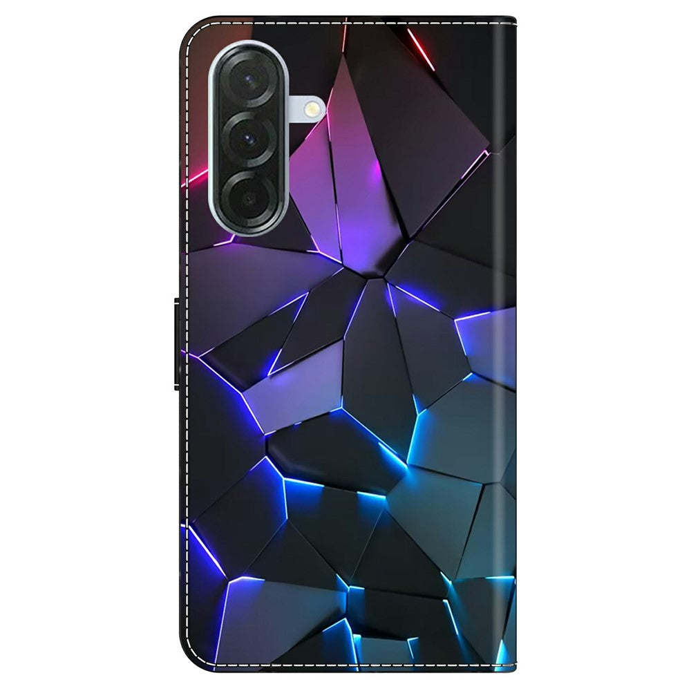 For Samsung Galaxy A57 5G Case with Card Slot Pattern Printed TPU + PU Leather Flip Phone Cover - Blue Cracks