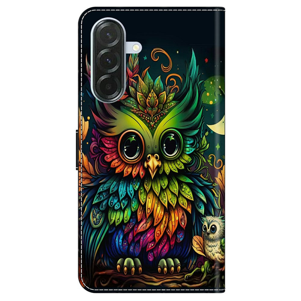 For Samsung Galaxy A57 5G Case with Card Slot Pattern Printed TPU + PU Leather Flip Phone Cover - Colorful Owl