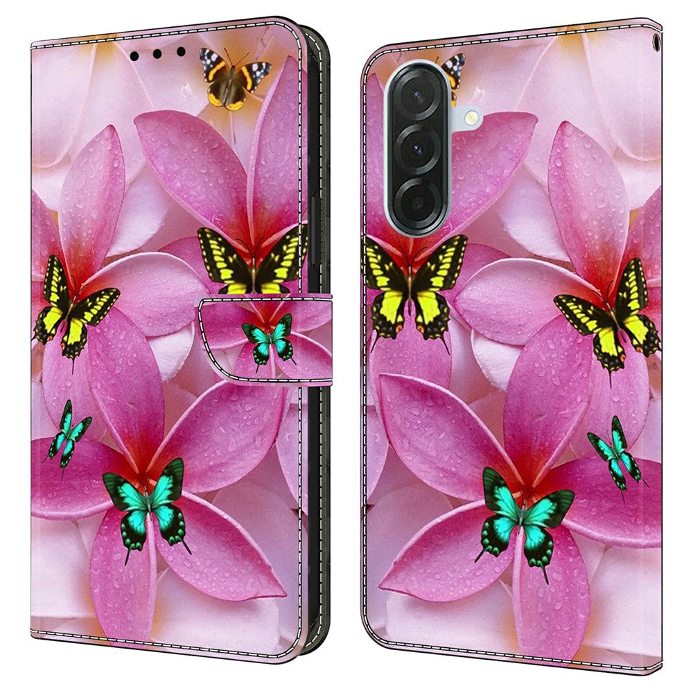 For Samsung Galaxy A57 5G Wallet Case Pattern Printing Stand Leather Flip Phone Cover - Pink Floral Butterfly