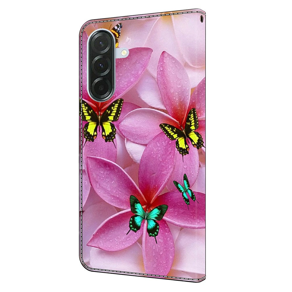 For Samsung Galaxy A57 5G Wallet Case Pattern Printing Stand Leather Flip Phone Cover - Pink Floral Butterfly