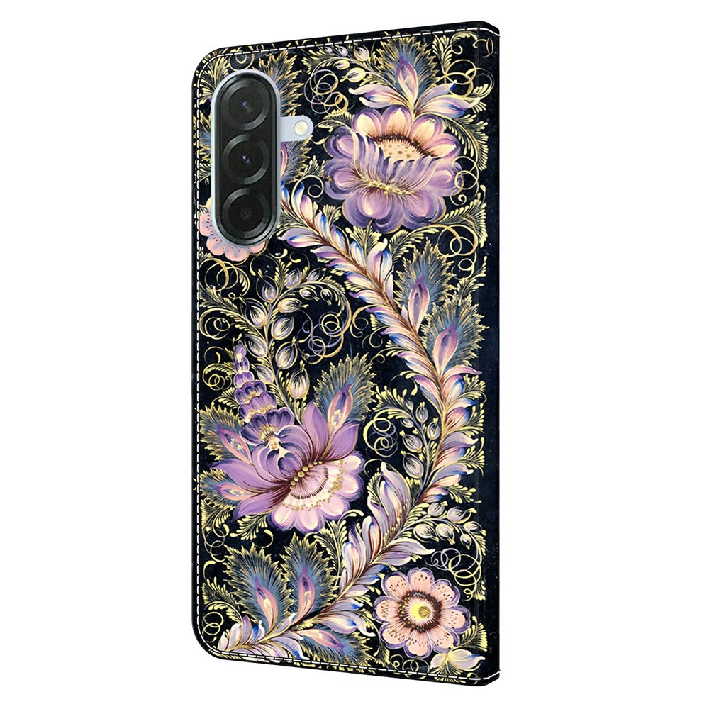 For Samsung Galaxy A57 5G Wallet Case Pattern Printing Stand Leather Flip Phone Cover - Vintage Gold Pin