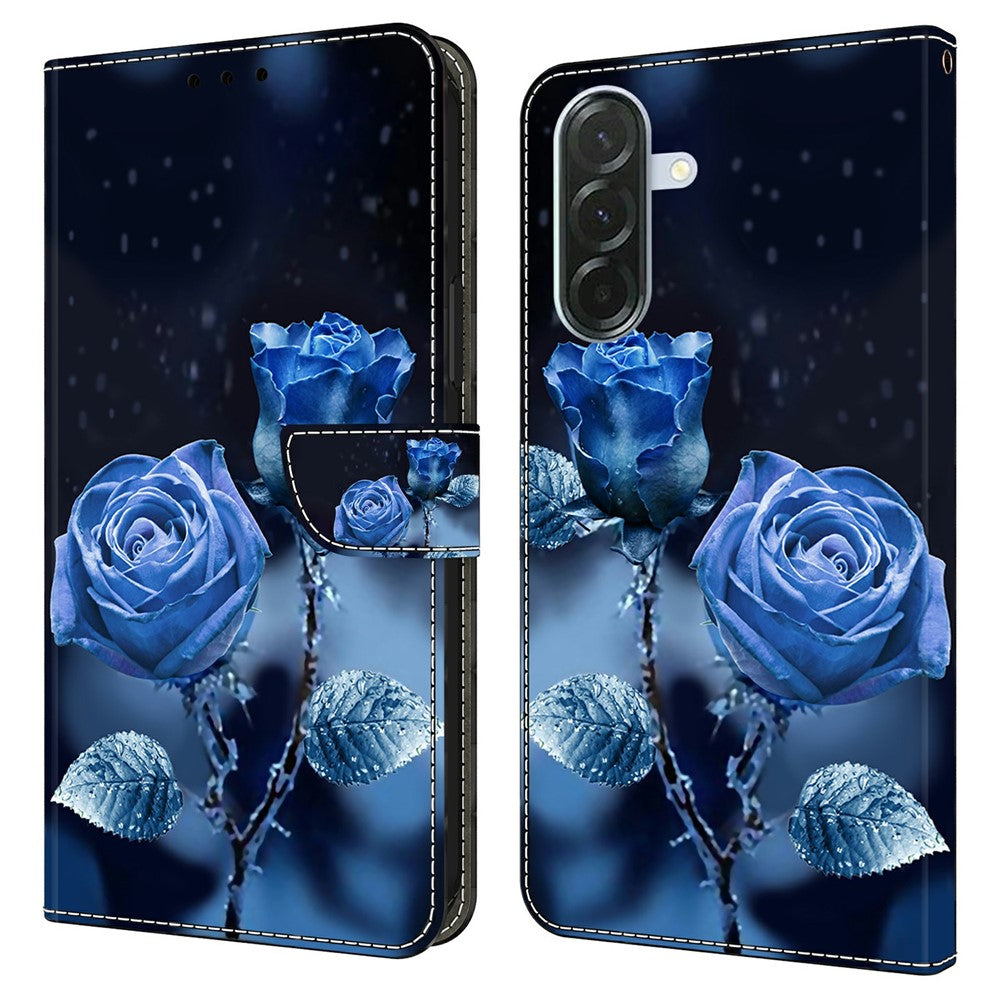 For Samsung Galaxy A57 5G Wallet Case Pattern Printing Stand Leather Flip Phone Cover - Blue Roses