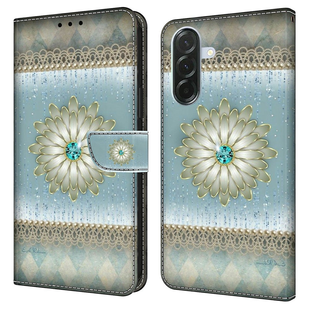 For Samsung Galaxy A57 5G Wallet Case Pattern Printing Stand Leather Flip Phone Cover - Blue Diamond Flower