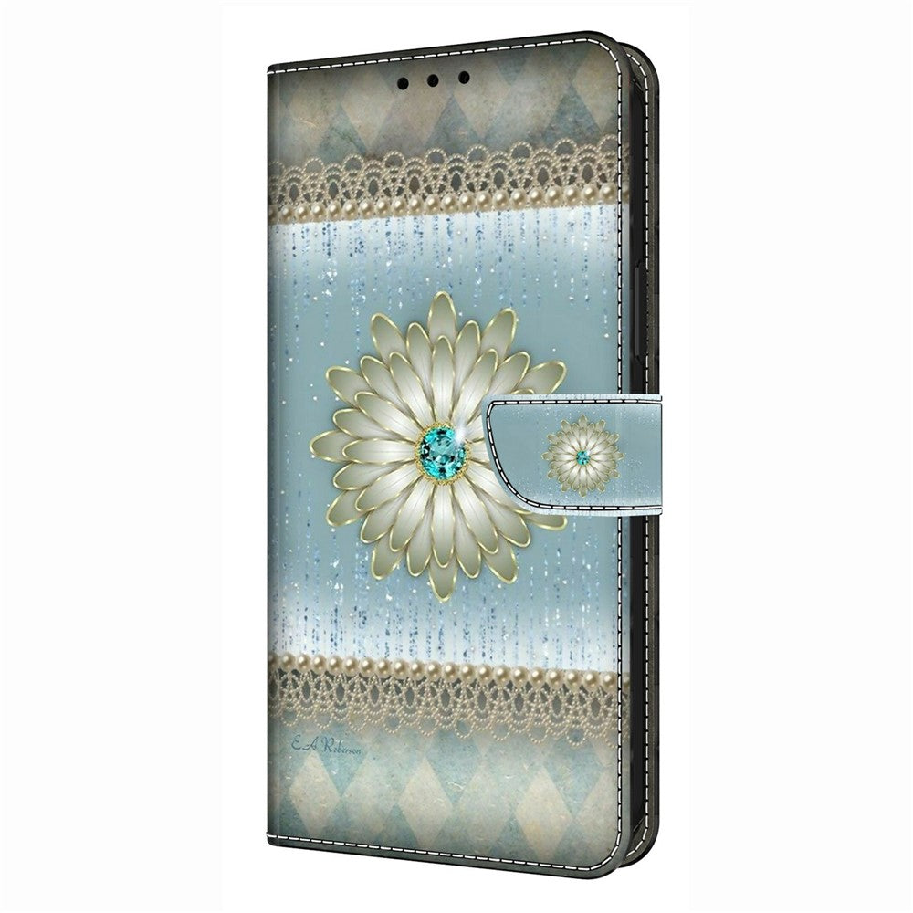 For Samsung Galaxy A57 5G Wallet Case Pattern Printing Stand Leather Flip Phone Cover - Blue Diamond Flower