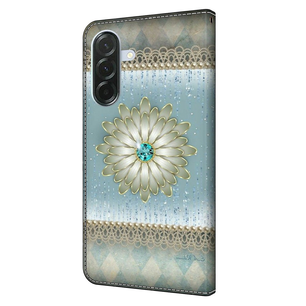 For Samsung Galaxy A57 5G Wallet Case Pattern Printing Stand Leather Flip Phone Cover - Blue Diamond Flower