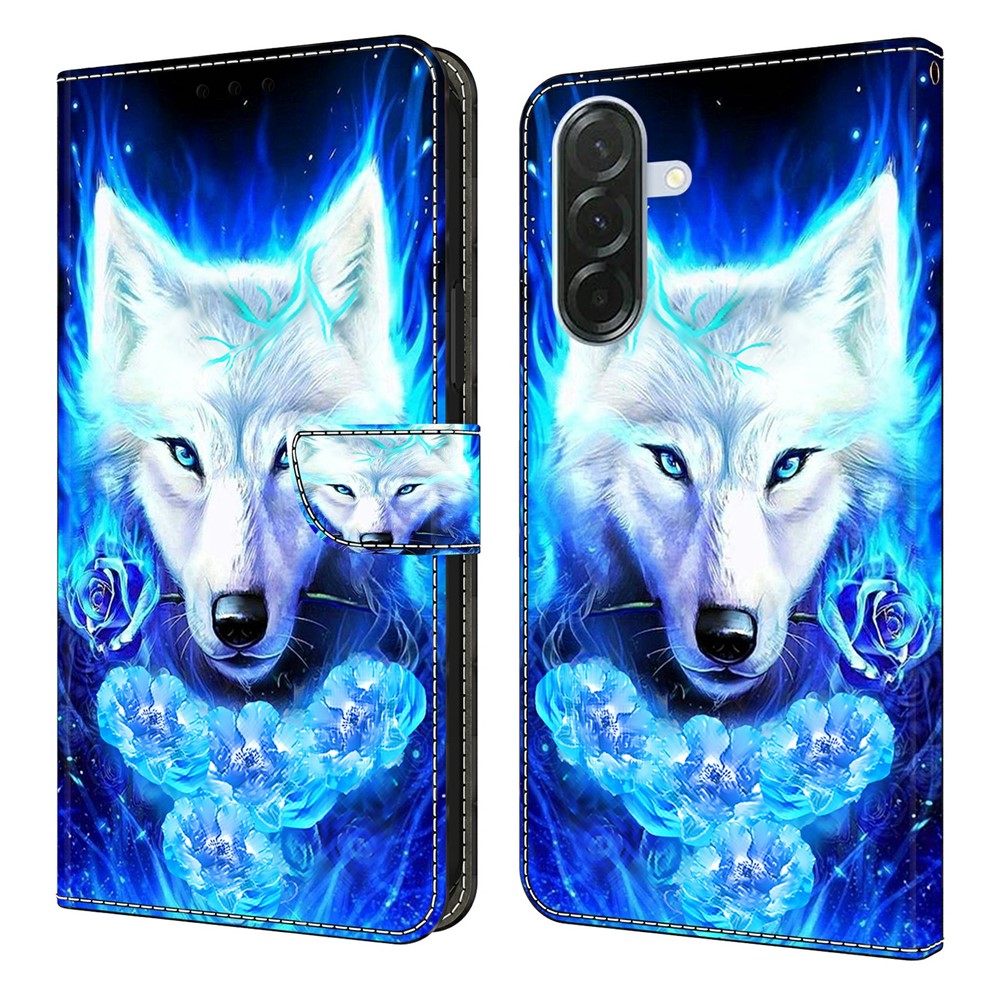For Samsung Galaxy A57 5G Leather Case Pattern Printing Wallet Stand Flip Phone Cover - White Wolf