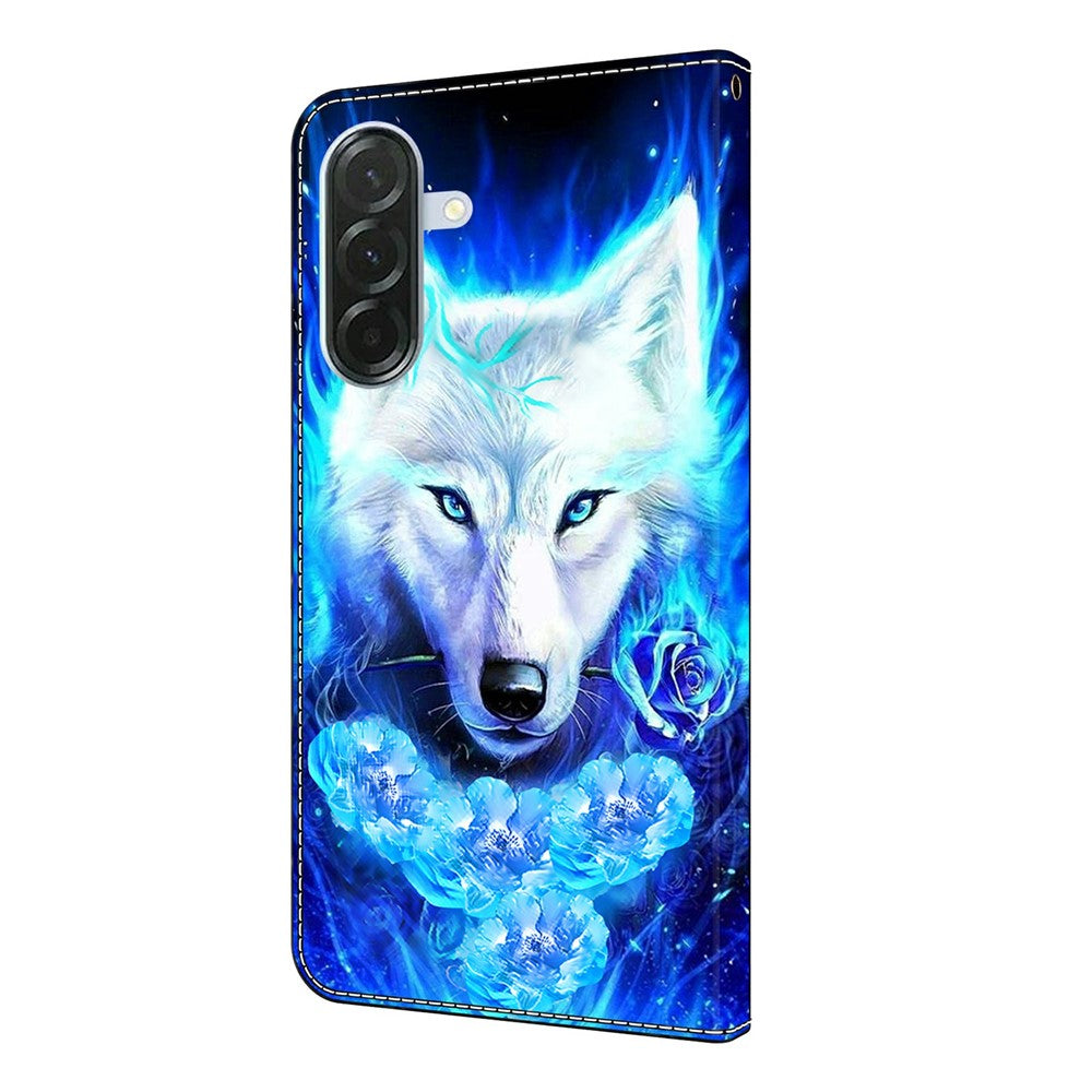 For Samsung Galaxy A57 5G Leather Case Pattern Printing Wallet Stand Flip Phone Cover - White Wolf