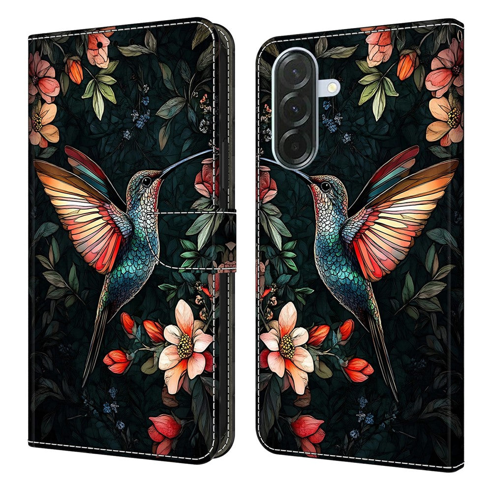 For Samsung Galaxy A57 5G Leather Case Pattern Printing Wallet Stand Flip Phone Cover - Green Magpie