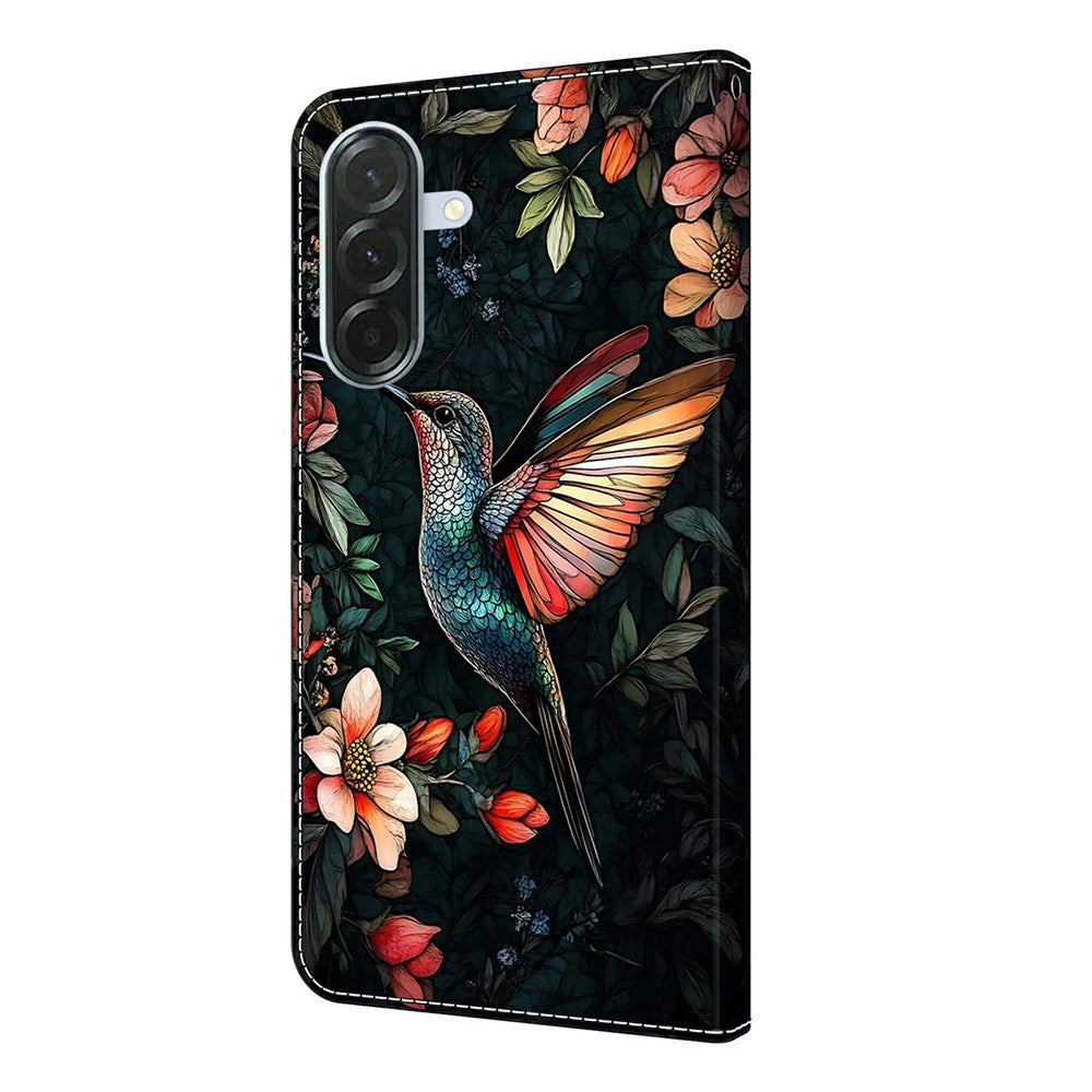 For Samsung Galaxy A57 5G Leather Case Pattern Printing Wallet Stand Flip Phone Cover - Green Magpie