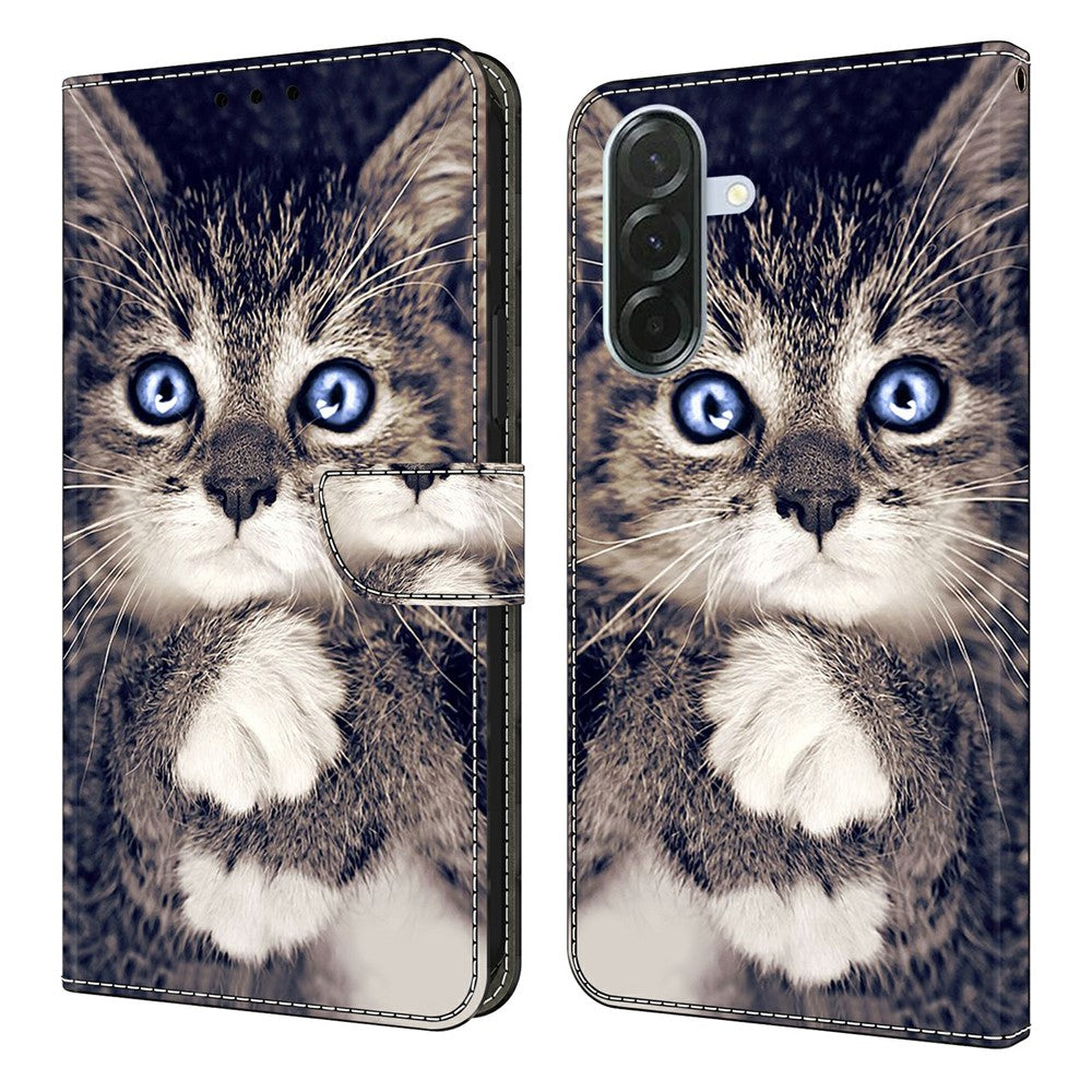 For Samsung Galaxy A57 5G Leather Case Pattern Printing Wallet Stand Flip Phone Cover - Hand-holding Cat