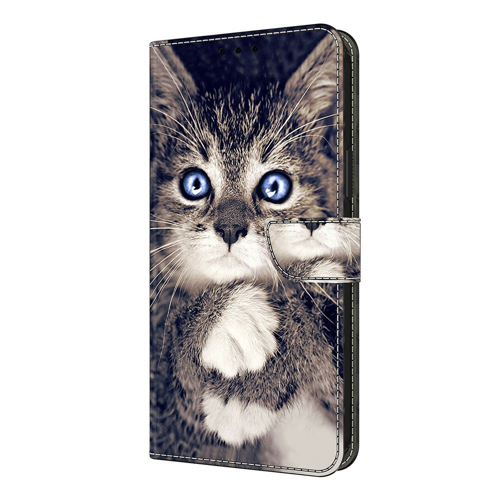 For Samsung Galaxy A57 5G Leather Case Pattern Printing Wallet Stand Flip Phone Cover - Hand-holding Cat