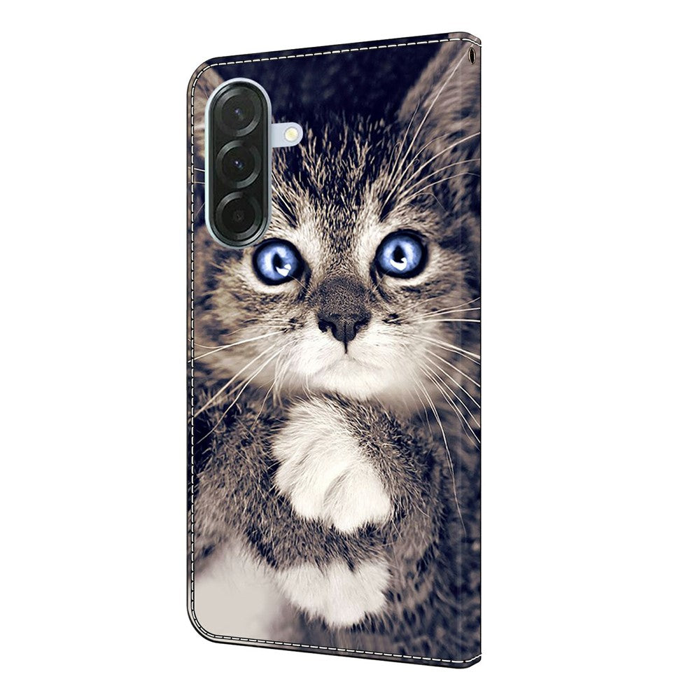 For Samsung Galaxy A57 5G Leather Case Pattern Printing Wallet Stand Flip Phone Cover - Hand-holding Cat