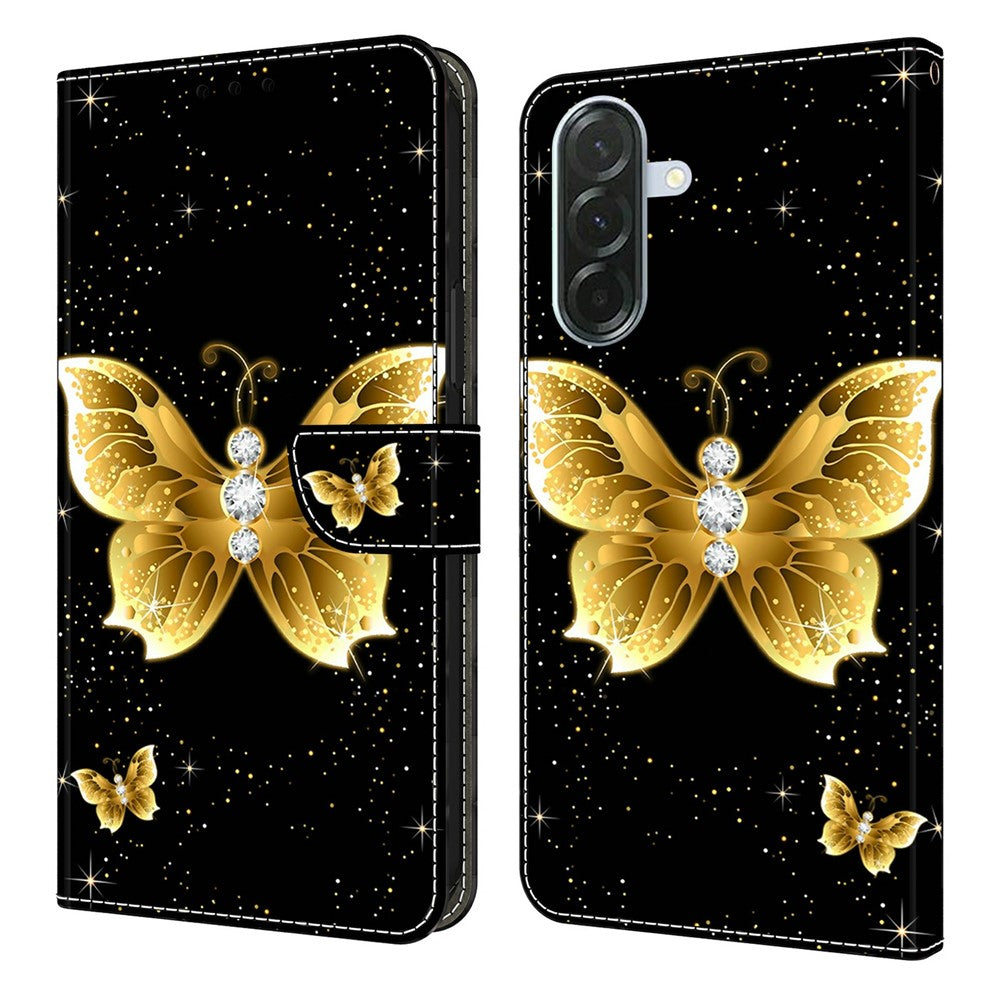 For Samsung Galaxy A57 5G Leather Case Pattern Printing Wallet Stand Flip Phone Cover - Golden Butterflies