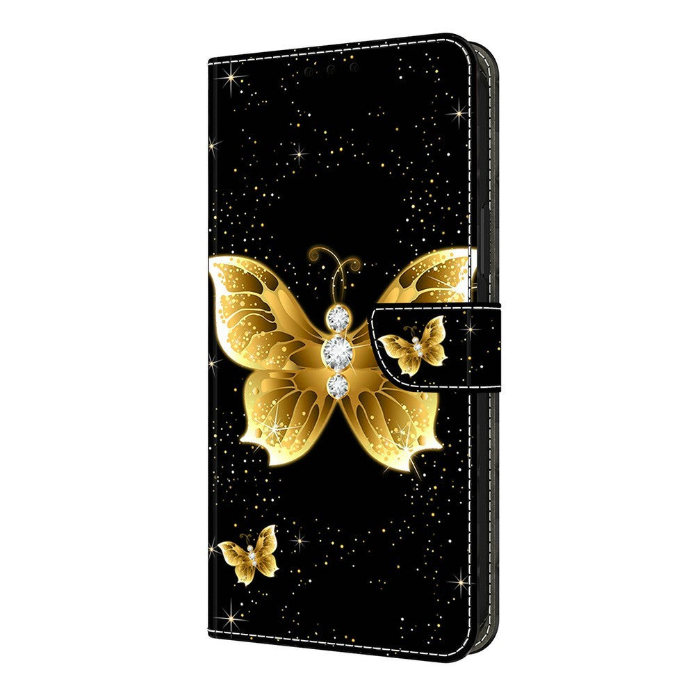 For Samsung Galaxy A57 5G Leather Case Pattern Printing Wallet Stand Flip Phone Cover - Golden Butterflies